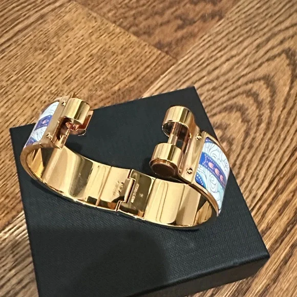 Hermes Gold and Blue Women's Cuff Bracelet - Picture 4 of 11